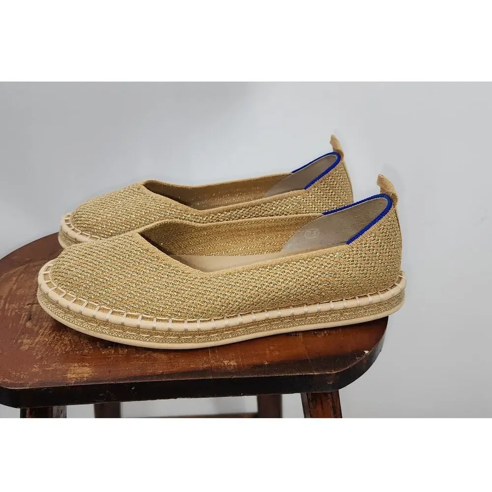 Rothy's The Espadrille Flats In Gold Metallic Stripes Size W 7.5
